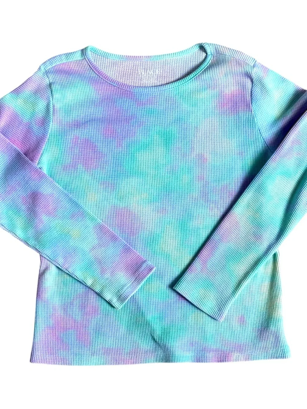 Girls' Tie-Dye Waffle Knit Top - Aqua & Lavender